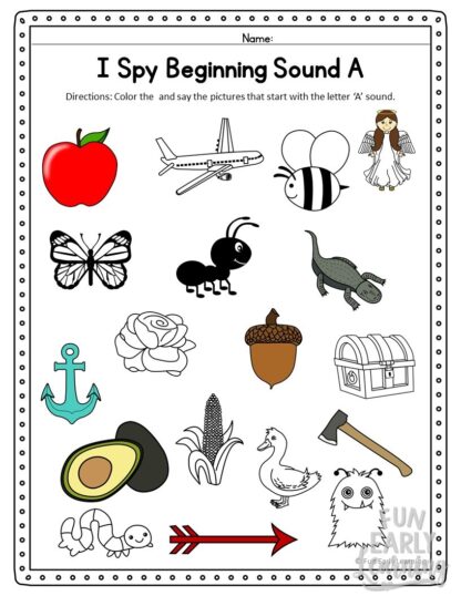 I Spy Beginning Sounds Phonics Activity. Fun free printable for preschool, kindergarten, RTI, and early childhood. It's a great way to work on initial sounds, phonics, and matching! #phonics #initialsounds #freeprintable