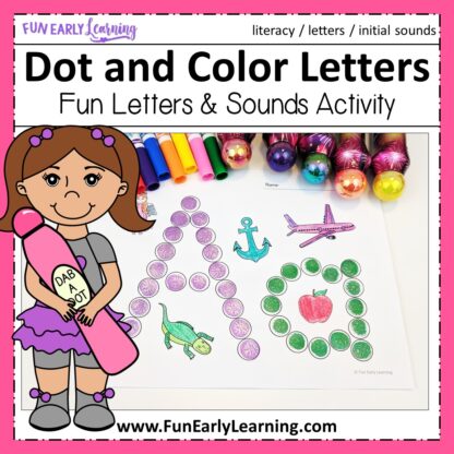 Fun Alphabet Activities for preschool and kindergarten! Dot and Color Letters and Sounds is a free printable for learning letter recognition and letter sounds. #freeprintable #alphabetactivities #funearlylearning