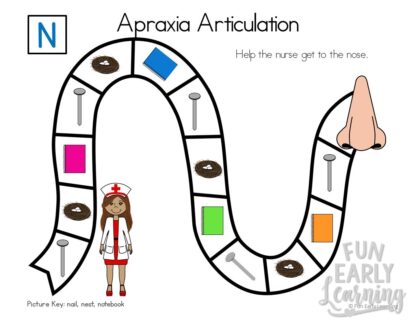 Apraxia Articulation Games N-Z Speech Therapy Activity. Fun hands-on speech activity for learning articulation, speech and initial sounds in preschool and kindergarten. #articulation #speechtherapy #apraxia