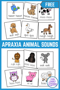 Apraxia Speech Cards Animal Sounds. Fun free printable and speech activities for learning articulation, speech, language and phonics. Perfect for preschool, kindergarten and early childhood.