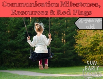 Communication Milestones, Resources and Red Flags for 4-Years-Old. Great information on language and communication skills to look for in your child. Also includes helpful resources and tips for speech, articulation, language and more! #articulation #language