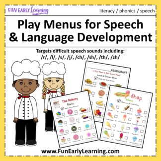 Play Menus for fun practical life play! Great free printable for toddlers, preschool, kindergarten, and early childhood! #speech #articulation #freeprintable