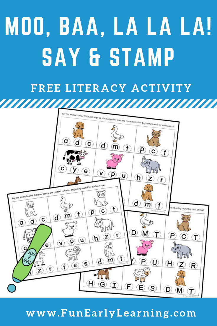 Moo, Baa, La La La! Book Companion Say and Stamp Initial & Final Sounds ...