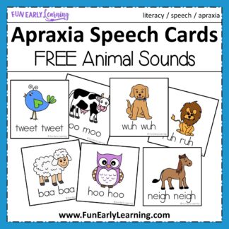 Apraxia Speech Cards - Animal Sounds for Speech Therapy. These free speech cards are great for working on speech and articulation with toddlers, preschool, and kindergarten. #speech #speechtherapy #apraxia #freeprintable