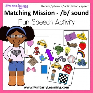 Free Matching Mission B Sounds game for speech therapy and articulation. Great for preschool, prek, and kindergarten. #phonicactivities #speechtherapy #freeprintable #funearlylearning