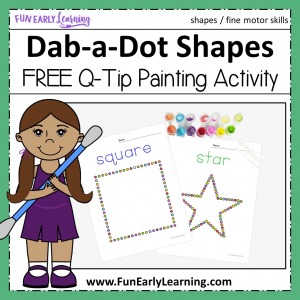 Fun shape activities for preschool and kindergarten! Dab-a-Dot Shapes free printable for at home or in the classroom. Fun hands on shape art that also works on fine motor skills.