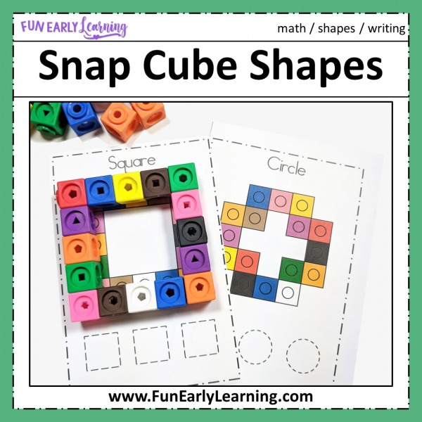 Fun Shapes Activity! Snap Cube Shapes for learning to draw or write 10 shapes. Perfect hands on printable for preschool, prek, kindergarten, and homeschool. Color and black and white available.