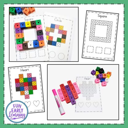 Fun Shapes Activity! Snap Cube Shapes for learning to draw or write 10 shapes. Perfect hands on printable for preschool, prek, kindergarten, and homeschool. Color and black and white available.