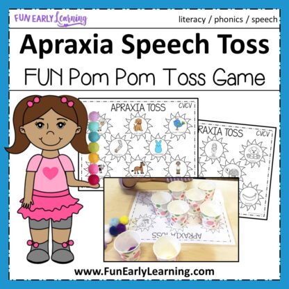 Apraxia Speech Toss Speech Therapy Activity. Fun activity for speech, articulation, language, and gross motor skills. Great for preschool, kindergarten, and early childhood. #articulation #speechtherapy #apraxiaactivity