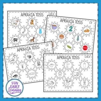 Apraxia Speech Toss Speech Therapy Activity. Fun activity for speech, articulation, language, and gross motor skills. Great for preschool, kindergarten, and early childhood. #articulation #speechtherapy #apraxiaactivity