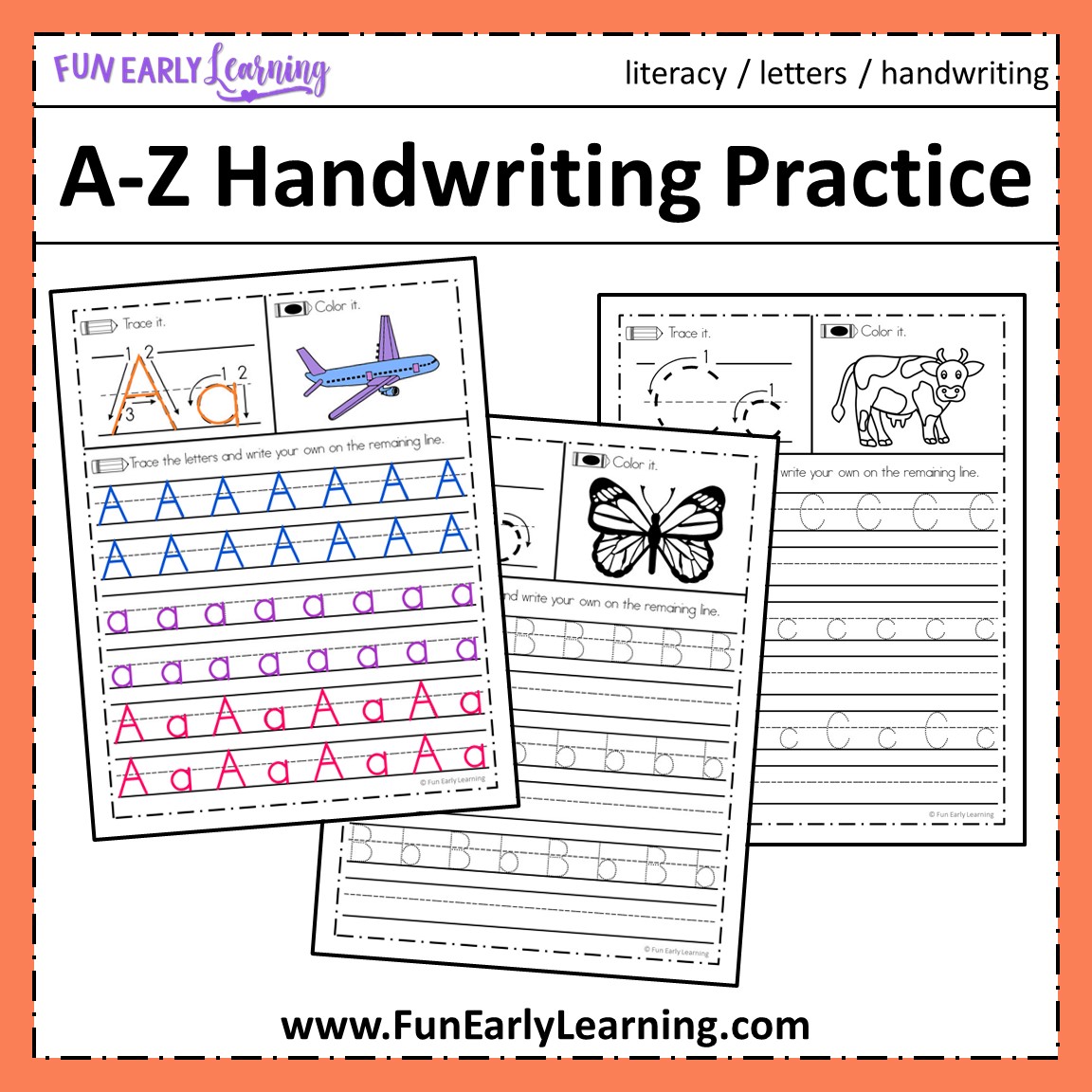 A-Z Handwriting Practice NO PREP worksheets for Learning ...