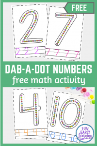 Fun math activities and free printable for preschool, pre k and kindergarten! Dab-a-Dot Numbers activity for learning number identification and writing at home and in the classroom.