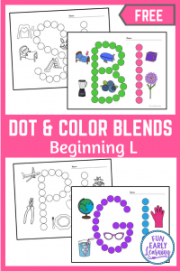 Fun Dot and Color Beginning L Blends Free Worksheets! Great beginning blends activities for preschool, kindergarten, small groups, students and more! #phonics #freeprintable #funearlylearning
