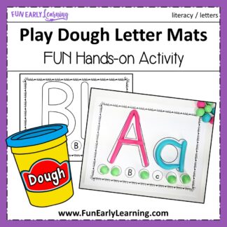 Play Dough Letter Mats Literacy Activity. Fun no prep activity for learning letter identification, letter formation and matching! Perfect for preschool, kindergarten, RTI and early childhood. #alphabetactivity #literacycenter #playdoughactivity