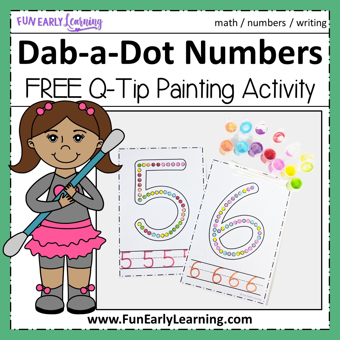 Dab-a-Dot Numbers Q-Tip Painting for Early Math and Fine Motor Skills