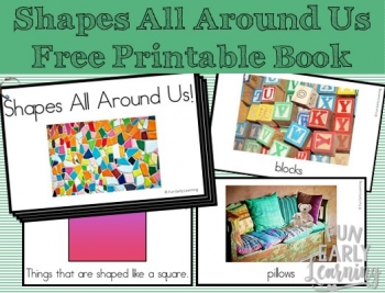 Shapes All Around Us Book. Fun book for learning about shapes in the environment. Perfect for toddlers, preschool, kindergarten, and early childhood! #shapes #shapebook #mathcenter #freeprintable