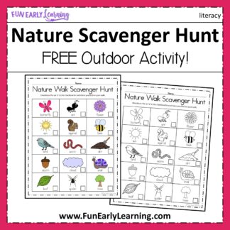 Nature Walk Scavenger Hunt Free Printable! Fun activity for kids, preschool, and kindergarten this spring, summer and fall! #naturewalk #freeprintable #funearlylearning