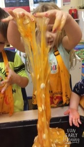 Pumpkin Seed Slime Science Experiment and Sensory Play. Great activity for toddlers, preschool, kindergarten, and early childhood!