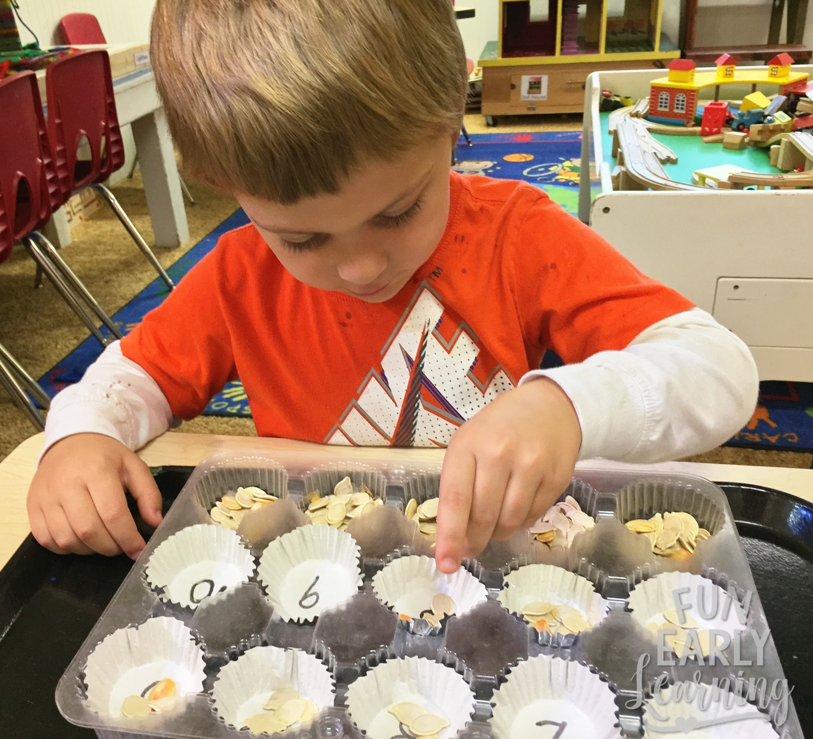 Counting Pumpkin Seeds Fall and Halloween Math Activity for Preschool