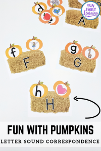 Fun fall alphabet and phonics activities for preschool and kindergarten! Fun with Pumpkins is a great way to learn letter correspondence. #fallactivities #funearlylearning