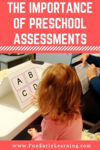 The importance of preschool assessments for kindergarten readiness.  What and how to assess different skills. Free assessment included! #preschoolassessment #kindergartenreadiness #freeprintable