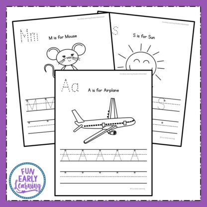 Uppercase Letter Worksheets with Guided Lessons for preschool, kindergarten, and early education. Great guided lessons / lesson plans for teaching letter identification, phonics, and letter writing. #guidedlessons #literacycenter #writingcenter #alphabetactivity #phonics