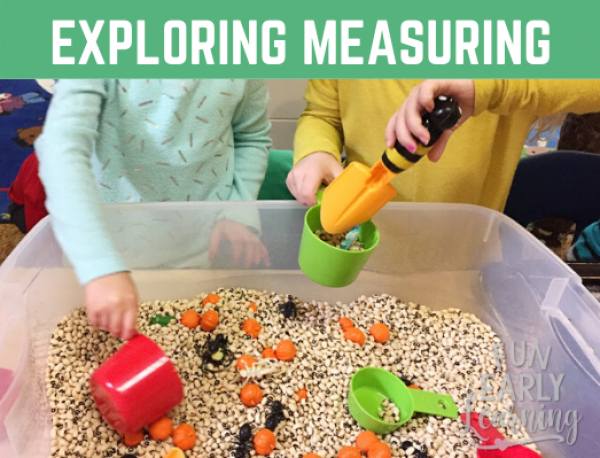 Explore measurement with this fun math sensory bin for preschool and kindergarten! Fun hands on activity for at home or in school.