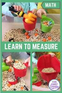 Explore measurement with this fun math sensory bin for preschool and kindergarten! Fun hands on activity for at home or in school.