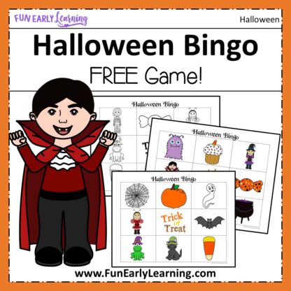 Halloween Bingo Game free printable for kids! Fun for a party in the classroom or at home. #halloweenbingo #freeprintable #funearlylearning