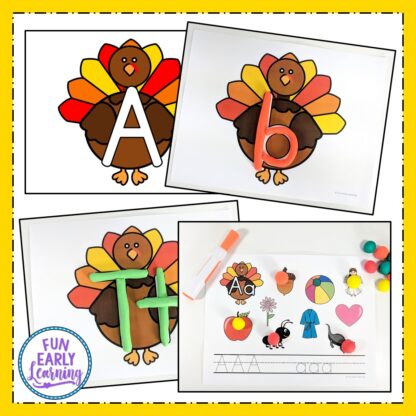 Play Dough Fun with Turkeys Math & Literacy Activities! 8 different activities for learning letter identification, letter formation, number identification, counting, quantifying, and more! Fun hands-on activities that are perfect for toddlers, preschool, kindergarten, RTI, and early childhood! #fallactivities #Thanksgiving #literacycenter #mathcenter