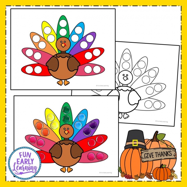 Download Our Thanksgiving Pom Pom Counting Free Printable today! It's a fun holiday kid's activity for number recognition, counting, quantifying and early math skills. Perfect for preschool, kindergarten, and early childhood. #thanksgiving #freeprintable #thanksgivingmath