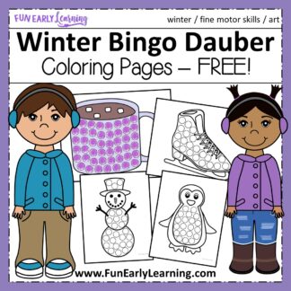 Winter Bingo Dauber Coloring Pages Free Printable! Fun free printable for winter and Christmas. Great for preschool, pre-k, kindergarten, and early childhood! #winteractivity #freeprintable
