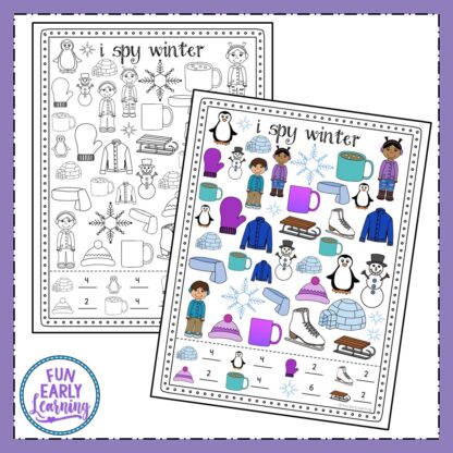 I Spy Winter Free Printable. Fun matching and counting activity for preschool, kindergarten, RTI and early childhood! #winteractivity #freeprintable #counting