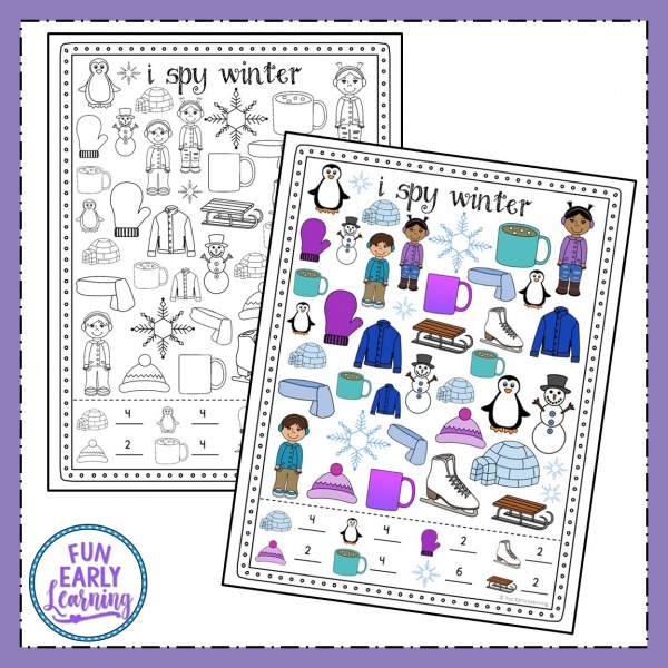 I Spy Winter Free Printable. Fun matching and counting activity for preschool, kindergarten, RTI and early childhood! #winteractivity #freeprintable #counting