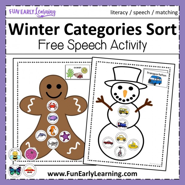 Winter Categories Sort Free Speech Activity. Great for articulation practice and sorting. #freeprintable #speechtherapy #funearlylearning