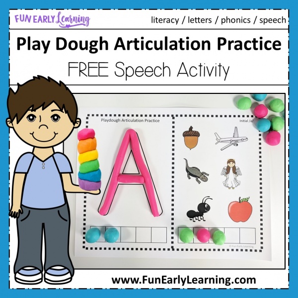 Play Dough Articulation Practice Speech Activity! Fun free printable for learning initial sounds / beginning sounds, phonics, speech and articulation. Perfect for preschool, kindergarten, RTI, speech therapy, and early childhood. #articulation #speechtherapy #beginnignsounds #freeprintable #funearlylearning