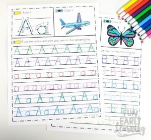 A-Z Handwriting Practice Free Printable! Fun no prep writing activity for learning letter identification and letter writing. Perfect for preschool, kindergarten, RTI and early childhood. #writingcenter #freeprintable #funearlylearning