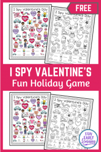 Free Valentine's Day I Spy Game! Fun Valentine's Day activities for kids in preschool and kindergarten. #valentinesday #freeprintable #funearylearning