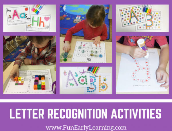Letter Recognition and Letter Identification Activities! Fun hands-on and no prep activities for toddlers, preschool, and kindergarten! Perfect for parents and teachers teaching children the alphabet. #letterrecognition #letteridentification #funearlylearning