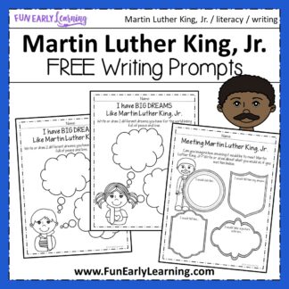 Martin Luther King, Jr. Activities for Kids! Free writing prompts for preschool and kindergarten. #martinlutherkingjr #freeprintable #funearlylearning