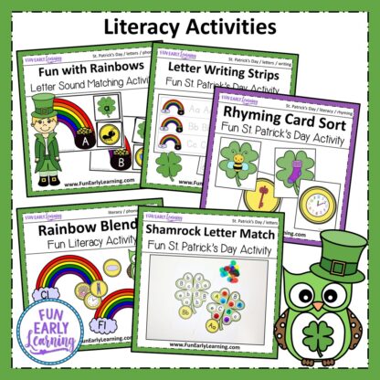 St. Patrick's Day Bundle for Letters, Phonics, Blends, Numbers, Math and More activities! These activities are great for preschool and kindergarten. Enjoy literacy centers, math centers, art projects, sensory bin and more! #stpatricksday #funearlylearning