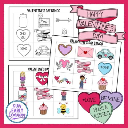 Valentine's Day Bingo Free Printable! Fun Valentine's Day activity / game for preschool, kindergarten and early childhood! #valentinesday #freeprintable #funearlylearning