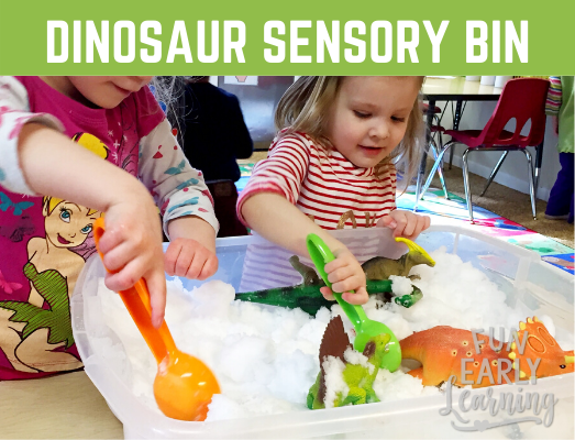 Dinosaur Excavation Sensory Bin! Fun dinosaur themed activity for preschool and kindergarten! #dinosaurtheme #sensoryplay #funearlylearning