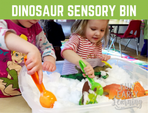 Dinosaur Excavation Sensory Bin! Fun dinosaur sensory activities for children, preschool, kindergarten. Perfect for a dinosaur theme. #sensorybin #sensoryplay #funearlylearning