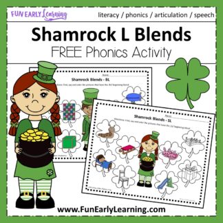 Free Shamrock L Blends Phonics Activity. Fun free printable for learning phonics, blends, articulation and speech. Great for preschool, kindergarten, prek and speech therapy.