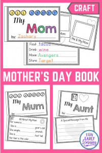 Fun Mother's Day Craft for kids! All About Mom book. Includes versions for Mum, Aunt, Grandma, Sister and blank. #mothersday #kidscraft #funearlylearning
