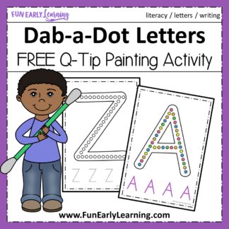 Dab-a-Dot Letters Q-Tip Painting! Fun free printable / alphabet activities for preschool, prek, and kindergarten! #alphabet #freeprintable #funearlylearning
