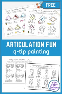 Summer Articulation Q-Tip Painting Speech Activity. Fun free printable for learning articulation, speech, and phonics. Perfect for preschool and kindergarten at home or in school.