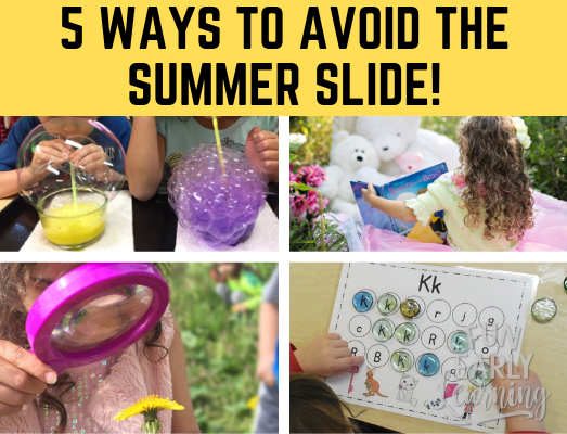 5 Ways to Avoid the Summer Slide for Preschool, Kindergarten, and Early Childhood. Fun activities and printables included! #summerslide #preschoolactivities #kindergartenactivities #funearlylearning