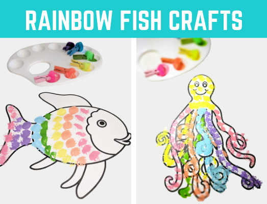 Rainbow Fish Book Crafts for Kids. Great book companion activity and easy craft for preschool and kindergarten. DIY this free printable at home for distance learning or in the classroom.